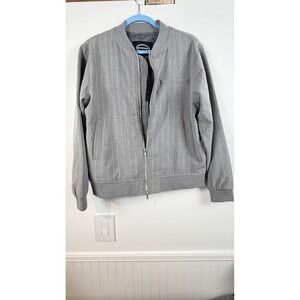 Scoop Womens Grey Pinstripe Bomber Jacket Full Zip Lined Size S 4-6 NWT